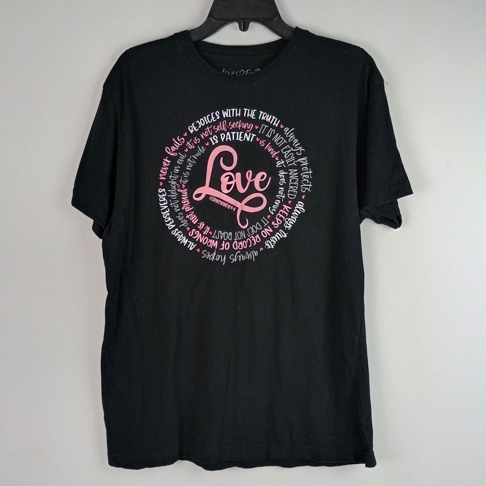 Love in Faith Womens L Black 1 Corinthians 13 Love Graphic Christian Tshirt